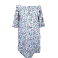 H&M Tropical Print Off Shoulder Dress Size 2 Short Sleeve Floral Vacay Beach