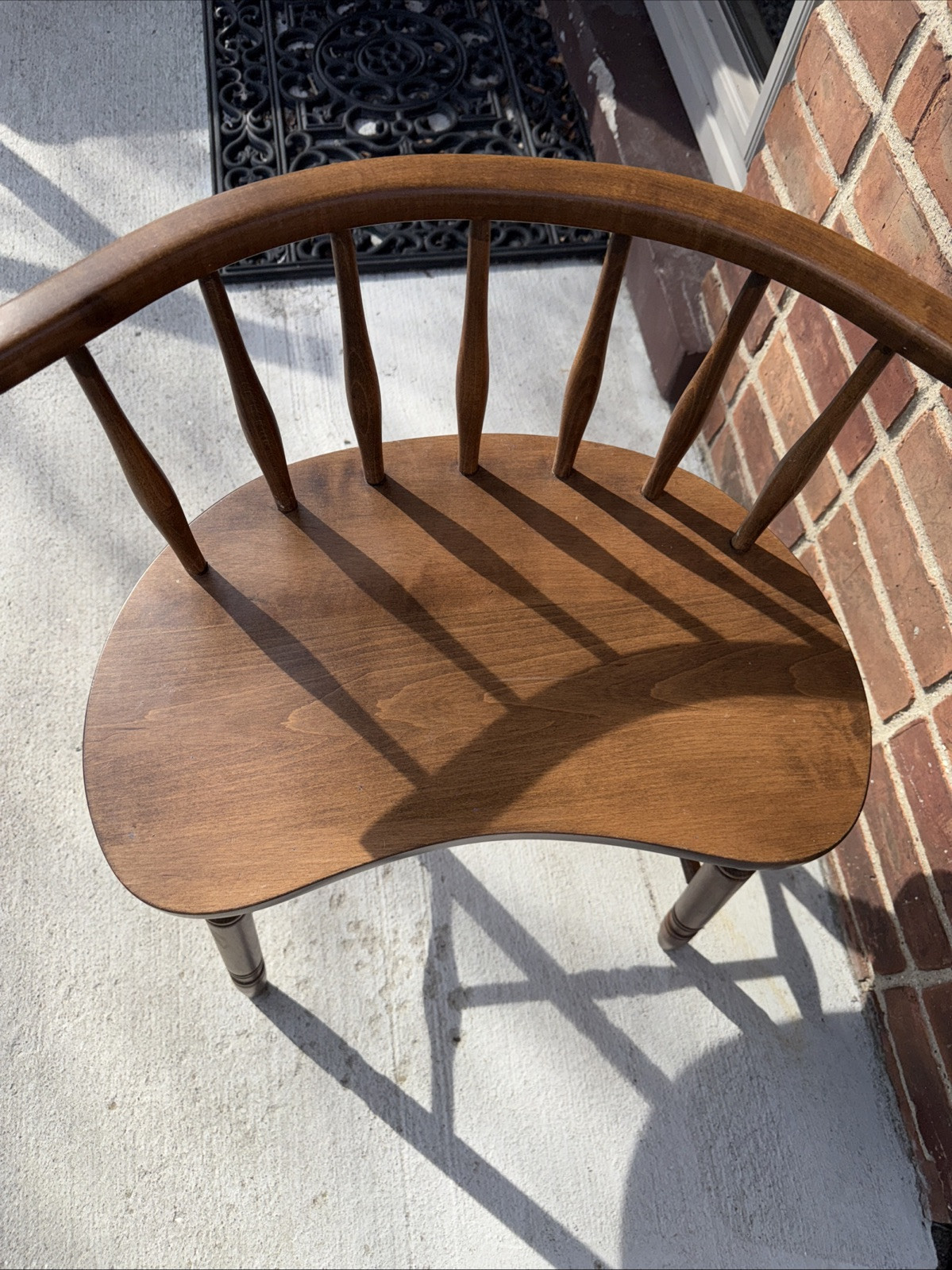 Mid Century Kidney Bean Walnut Spindle Back Vanity Chair Stool Bench Seat