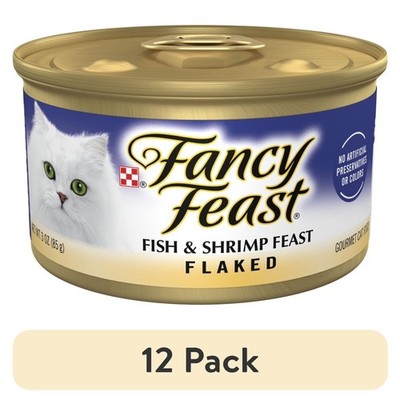 Wet Cat Food Flaked Fish and Shrimp Feast 3 oz Cans 12 Pack