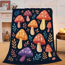 Mushroom Throw Blanket Colorful Mushroom Cozy Fleece Fuzzy Soft Flannel Plush...