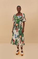 NWT AUTH FARM RIO Off White Midnight Macaw Fiesta Midi Dress SZ M