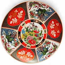 Vintage Moroccan Taous dish Big 14" Moroccan porcelain painted plate red & gold