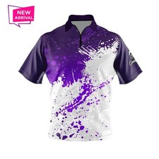  HOT Custom Name Purple Ocean Spray Bowling Jersey Zip Polo Shirts S-5XL