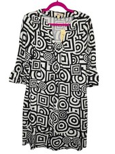 Aryeh Women’s Black White Geometric 3/4 Sleeves Dress Women's Size XL NWT