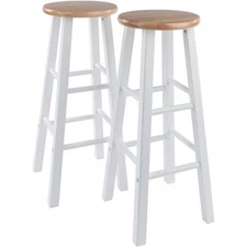 Pemberly Row 29" Solid Wood Bar Stool in Natural and White (Set of 2)