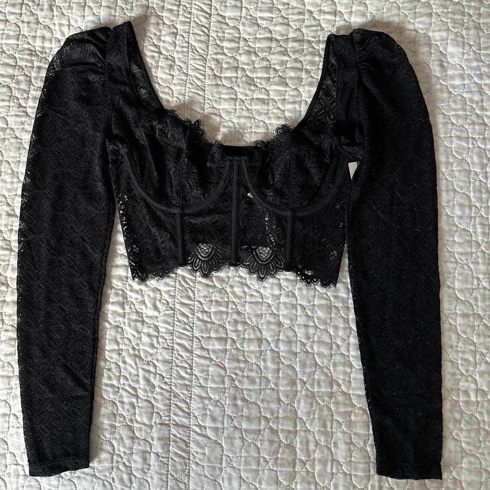 Anthropologie The Giselle bustier de encaje manga larga talla L en negro nuevo con etiqueta Foto 4 de 4