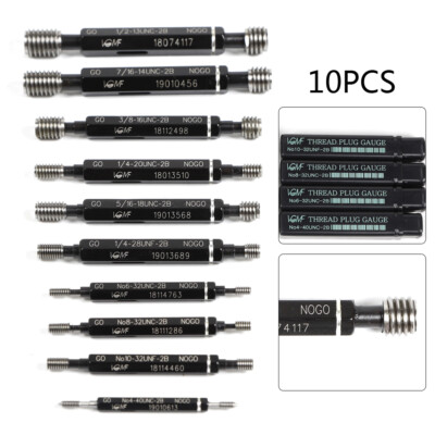 10-Piece UNC/UNF Double-End Thread Plug Gauge Set Go/No-Go SKD11