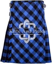 Blue & Black Rob Roy Tartan Kilt Scottish Bias Apron 8 Yard Kilt For Men