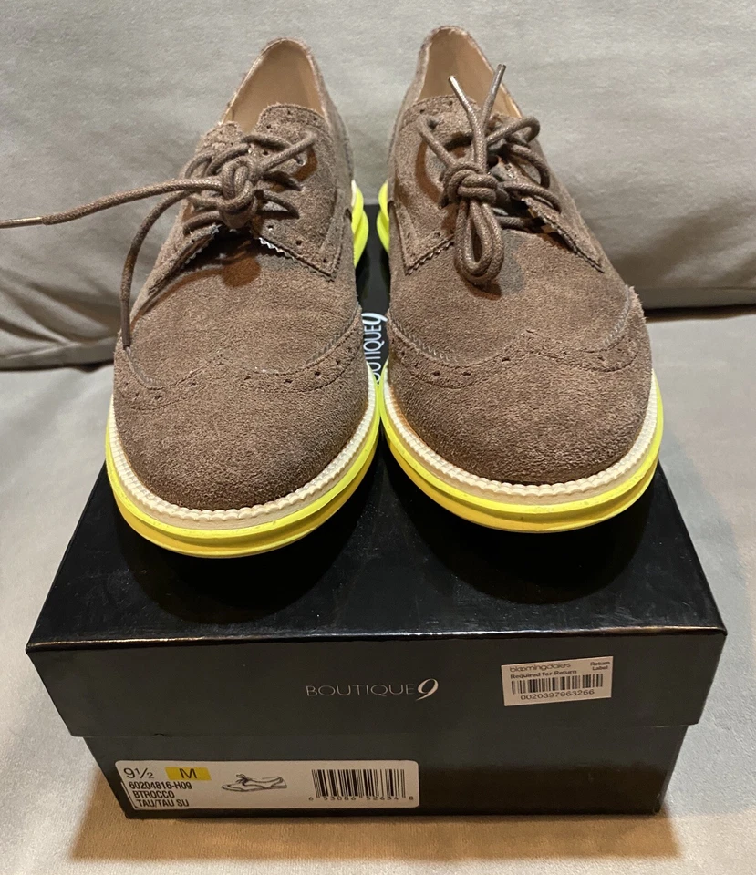 Boutique 9 Mujer BTRocco Marrón Taupe Gamuza Cuero Zapato Oxford, EE. UU. 9,5 M Foto 2 de 4