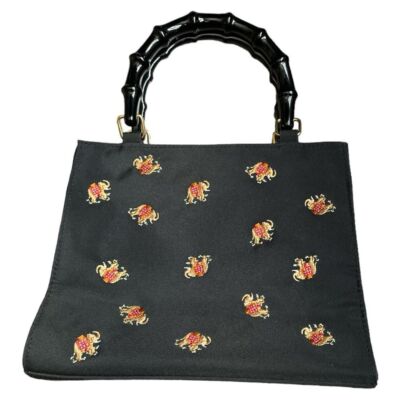 Prezzo Black Embroidered Elephant Top Handle Handbag Purse