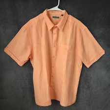 Cubavera Shirt Men XL Peach Coral Embossed Guayabera Casual Resort Button Up