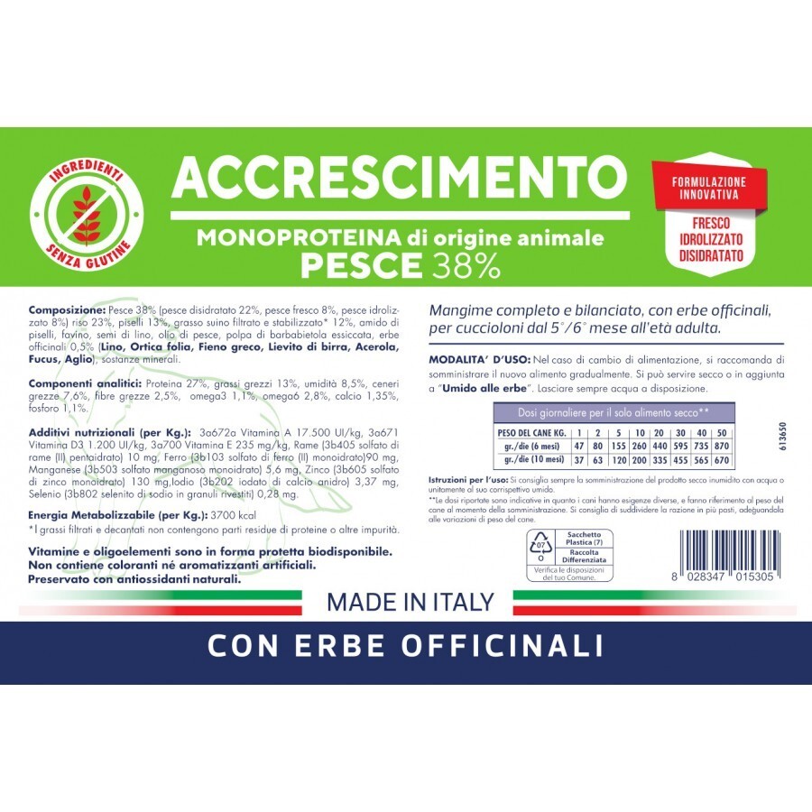 Cibo Cuccioli Vet Line Accrescimento Pesce 12,5kg - Alta Digeribilità