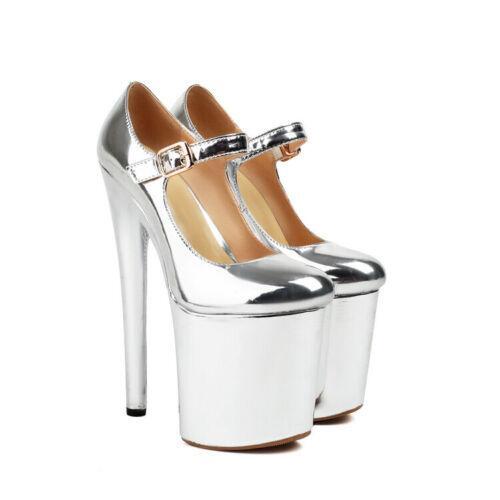 Zapatos de baile para mujer con punta redonda y correa en el tobillo plataforma tacón súper alto