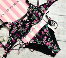 Victoria's Secret Swim Wicked Side Tie Bottom Bikini Floral Black