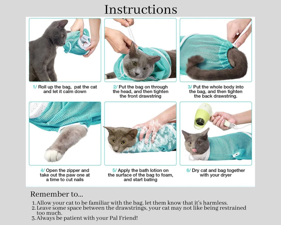 Мешок для груминга кошек стирка для котят сетка полиэстер устойчивая к царапинам укусам ванна для ногтей - Изображение 4 из 4