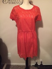 Madewell  Wildfield Eyelet Embroidered Tie Orange Cotton Short Sleeve Dress 2