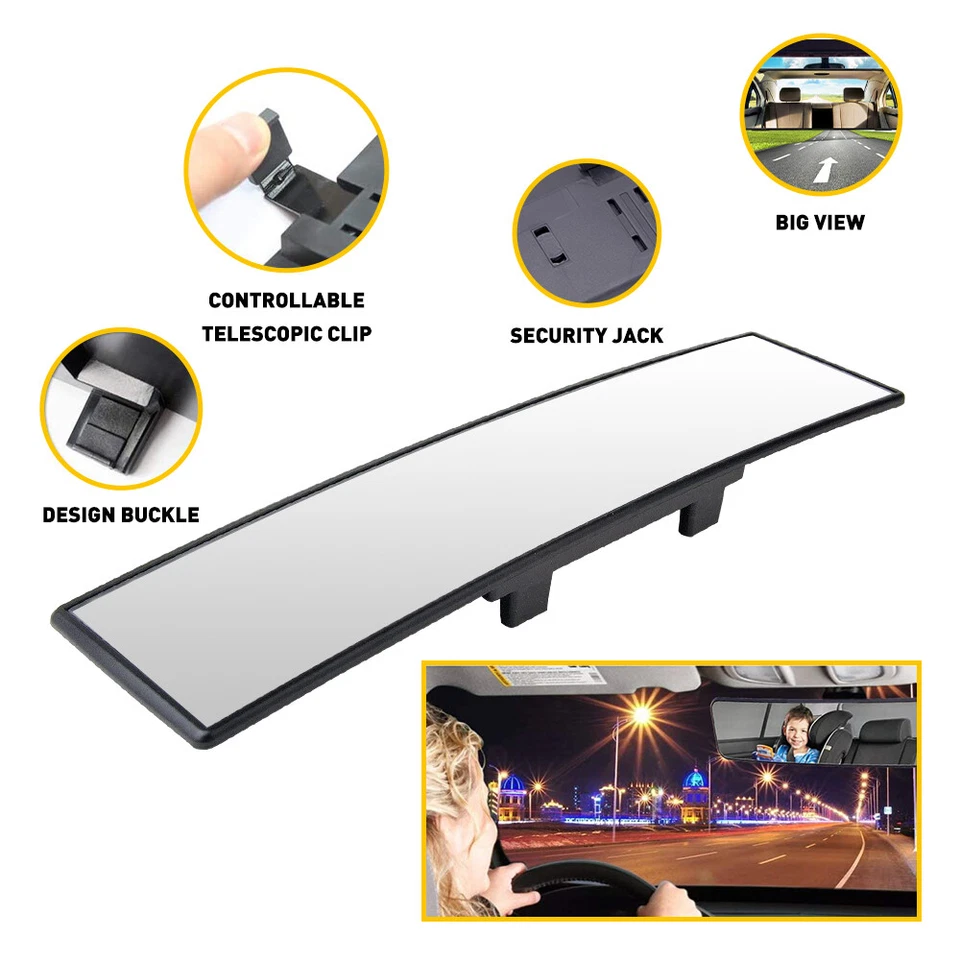 Espejo retrovisor interior convexo ancho 300 mm clip transparente universal gran angular Foto 2 de 4