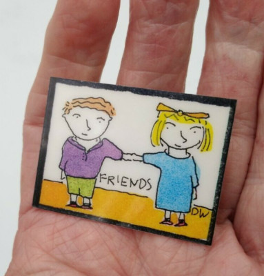 Vintage 1990's K FLOYD Clean & Bright ''Friends'' Plastic, Ink Brooch Pin