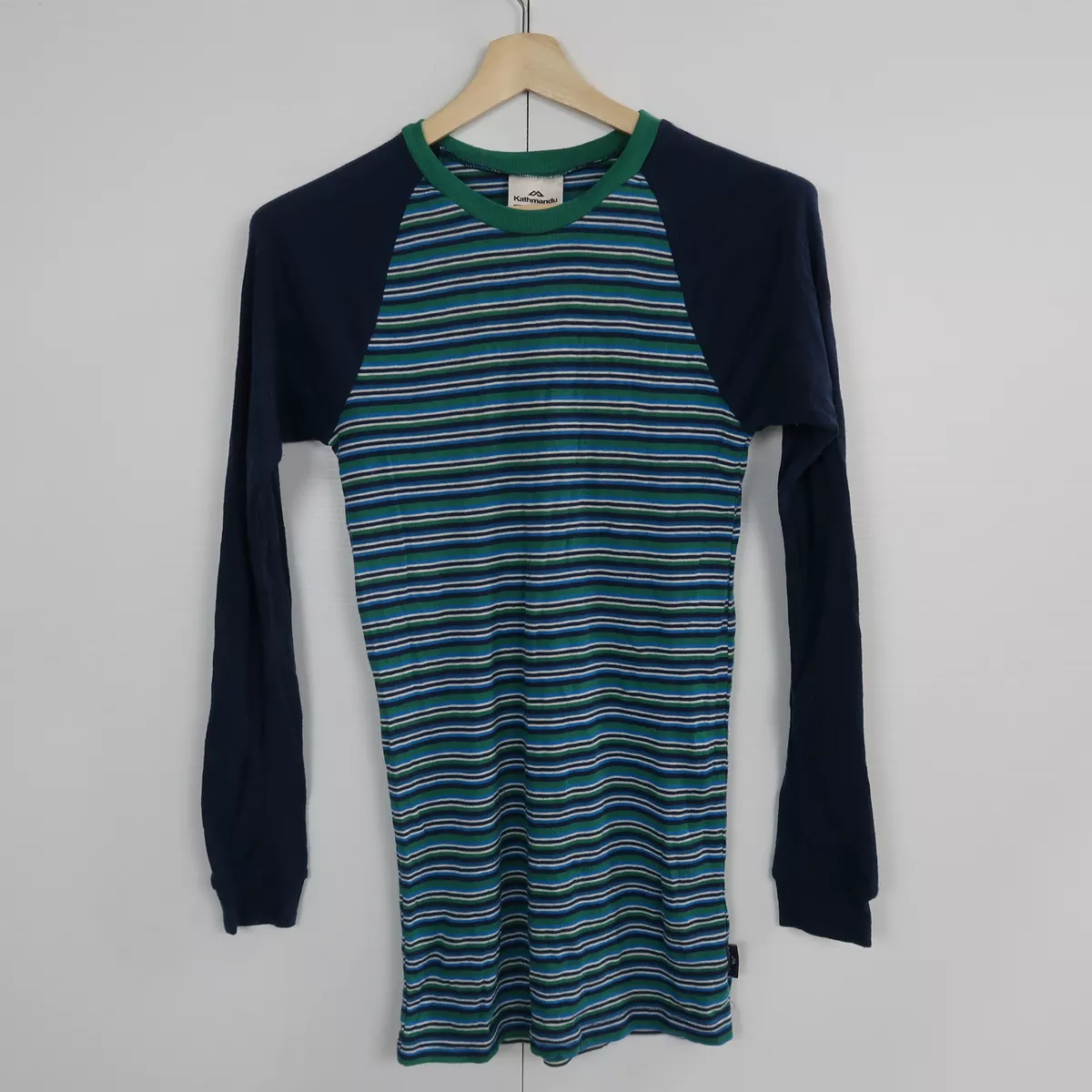 Kathmandu Womens Thermal Shirt Size L Blue & Green Striped Long