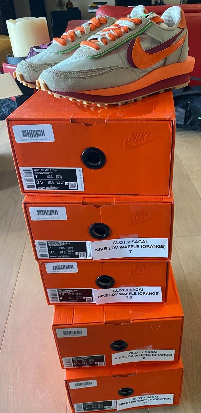 SACAI X NIKE Nike LDWaffle X Clot X Sacai Net Orange Blaze DH1347 100 2021 nuovissima DS