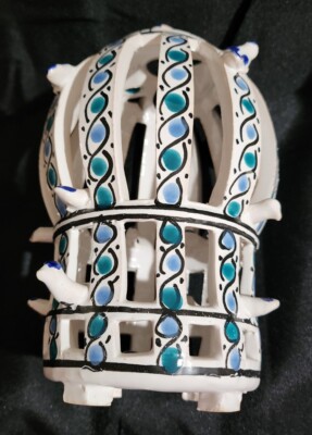Pottery Ceramic Hand Painted Bird Cage Tunisia 8