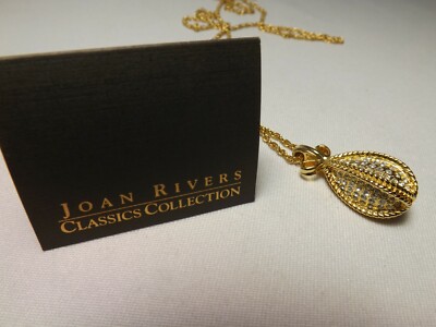 Signed *Joan Rivers* Necklace - clear Rhinestones Faberge Design Egg Pendant 