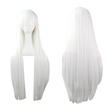 White Long Straight Sleek Hair Wigs 80cm Women Side Bangs Full Hair Wigs Cosplay