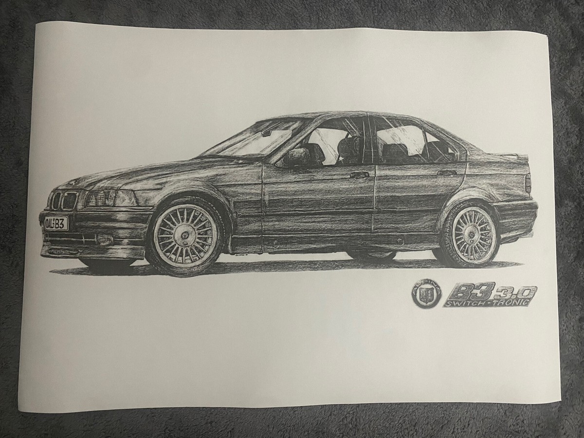 BMW ALPINA E36 B3 3.0 A3 INK DRAWING PRINT PREMIUM QUALITY
