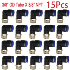 15Pack 3/8" OD Tube X 3/8" NPT Pneumatic Male Elbow, Push To Connect Air Fitting