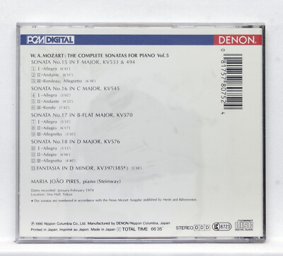 MARIA JOAO PIRES ⸺ MOZART piano sonatas vol.5 ⸺ DENON CD NM | eBay