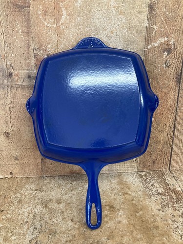 Le Creuset 26 Square GRILL Pan Skillet Blue Cast Iron 10.5" Double Spouted NICE!