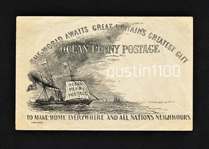 Scarce Variation Charles Gilpin 'Ocean Penny Post' Circa 1850 Unused Envelope