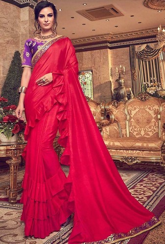 Buy Red Color Fancy Frill Ruffle Saree 