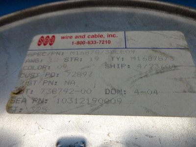325ft) M16878/3BLE09 12 AWG 19 CONDUCTOR 3000V BLACK w/ WHITE