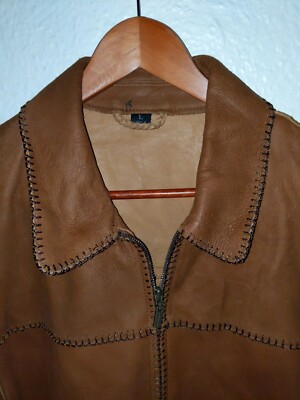 Robert Comstock Leather Nubuck Moccasin  Jacket Men's Brown L Large Full Zip