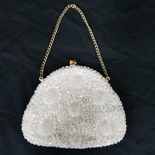 Floral Bead Iridescent Sequin Small Clutch Evening Bag Purse Wedding Prom