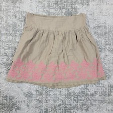 Lucky Brand Skirt Womens Medium Beige Floral Embroidered Pull On Casual