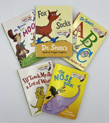 Dr Suess's Bright And Early 5 Board Book Lot - ABC, Fox In Socks & MORE