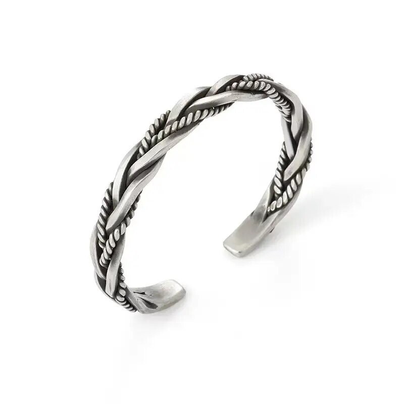 ZARD Men Twist Cable Cuff Bangle Statment Bracelet in 925 Sterling