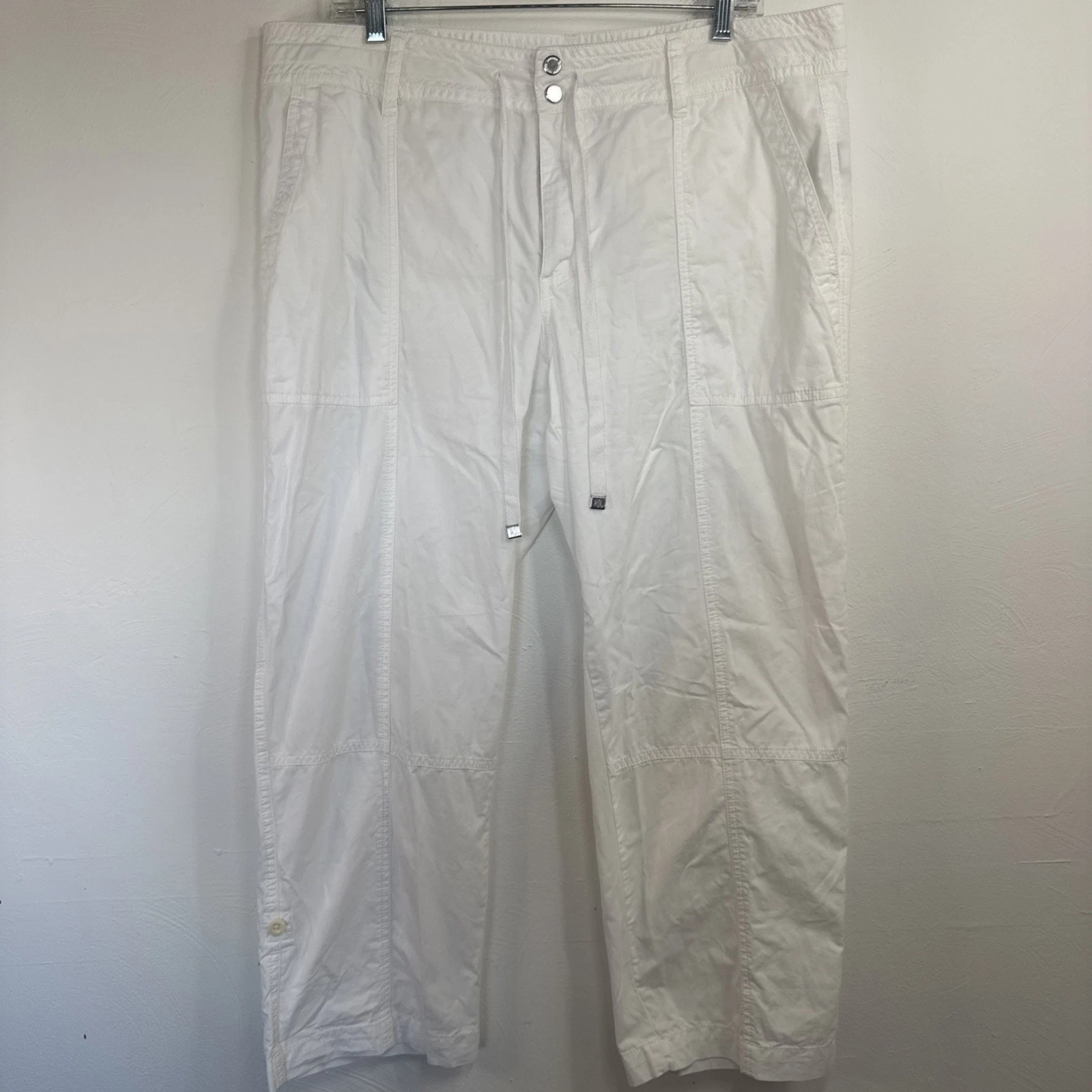 Lauren Ralph Lauren Women's White Cotton Capri Pants Size 14 Y2k Old Money Chic