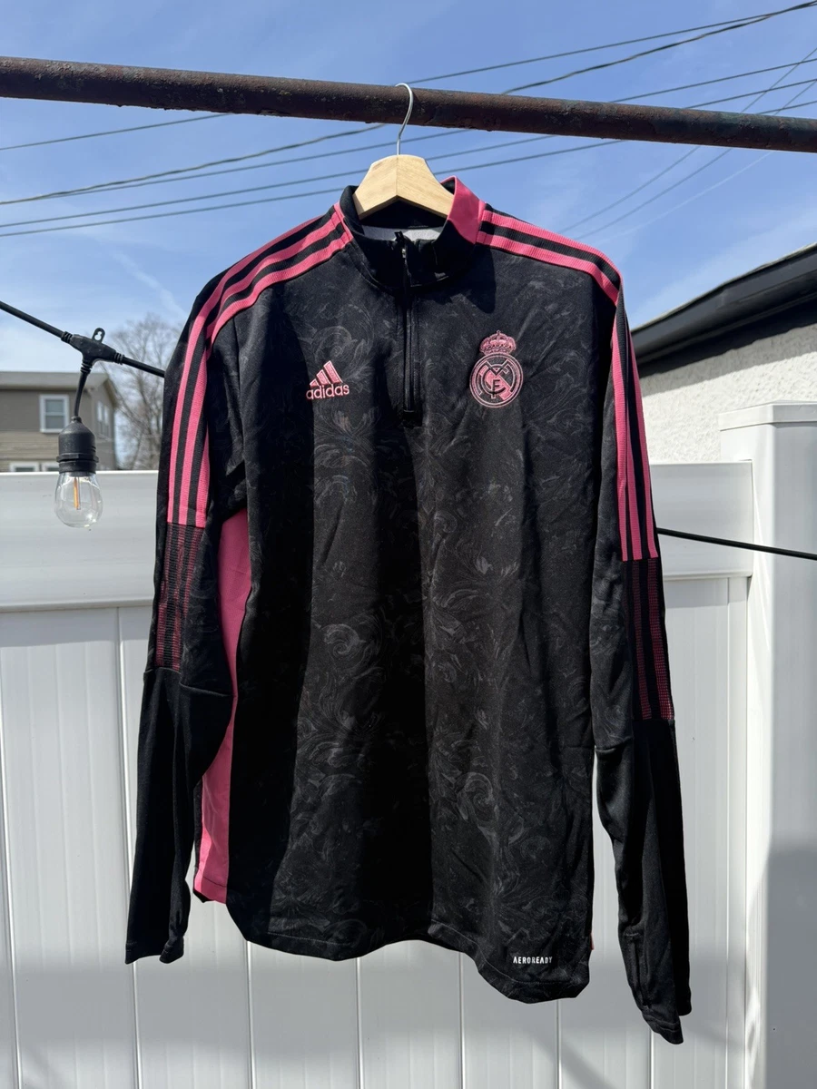 Real Madrid Pullover Mens Large - Black/Pink Training Top Adidas 1