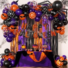 Orange Purple Black Balloon Fringe Curtains for Halloween Party Decorations