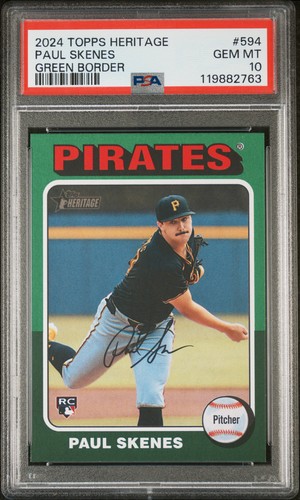 2024 Topps Heritage Green Border  #594 Paul Skenes Rookie RC ROY Pirates PSA 10