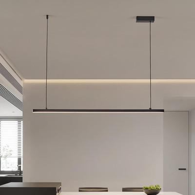 Black Long Chandelier, Dining Room Light, Nordic Modern Minimalist Style, Office