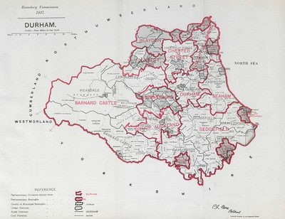 Durham Parliamentary County. GRENZKOMMISSION. Schließen 1917 alte antike Karte