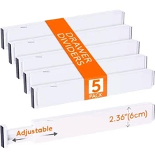 Lifewit 5 Pack Kitchen Drawer Dividers 2.36" High, 16"-22" Adjustable  Organizer