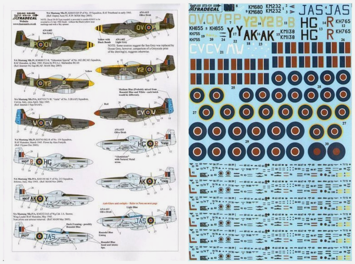 Hi Resolution Raaf Decals Xtradecal 1/72 P-51D Mustang Mk.IV RAF RCAF RAAF British WWII 1945 P-51 ...