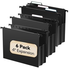 Plastic Extra Capacity Hanging File Folders,6 Pack Heavy Duty 4" Expandable H...