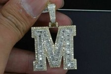 2Ct Round Cut Moissanite M Initial Letter Pendant 14K Yellow Gold Plated
