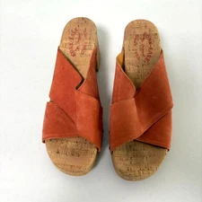 Kork Ease Tatum Leather Wooden Block Heel Slip On Sandal Size 8 Orange Clogs